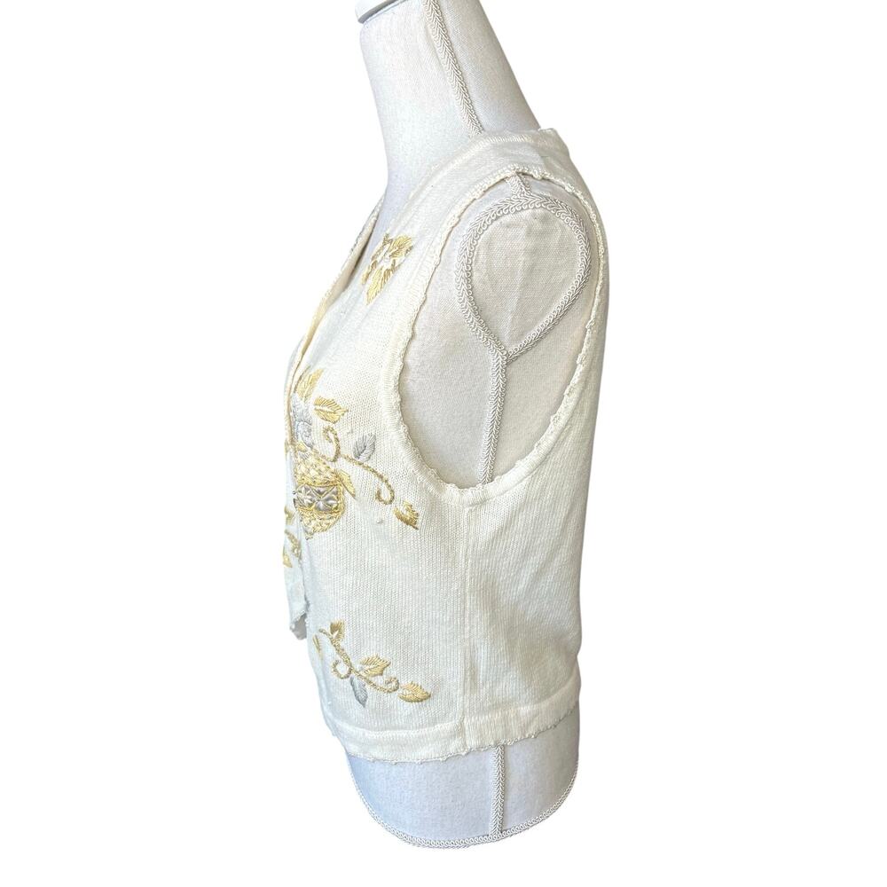 Vintage holiday knit vest sequins embroidered cream retro grandma core festive - Picture 2 of 7